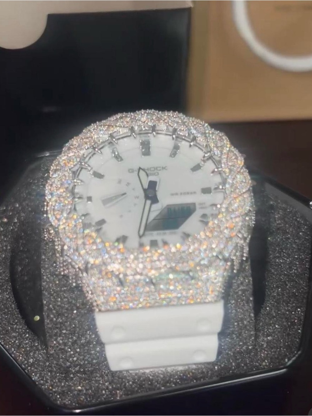 White G-Shock Style Crystal-Encrusted Watch (passes diamond testers)